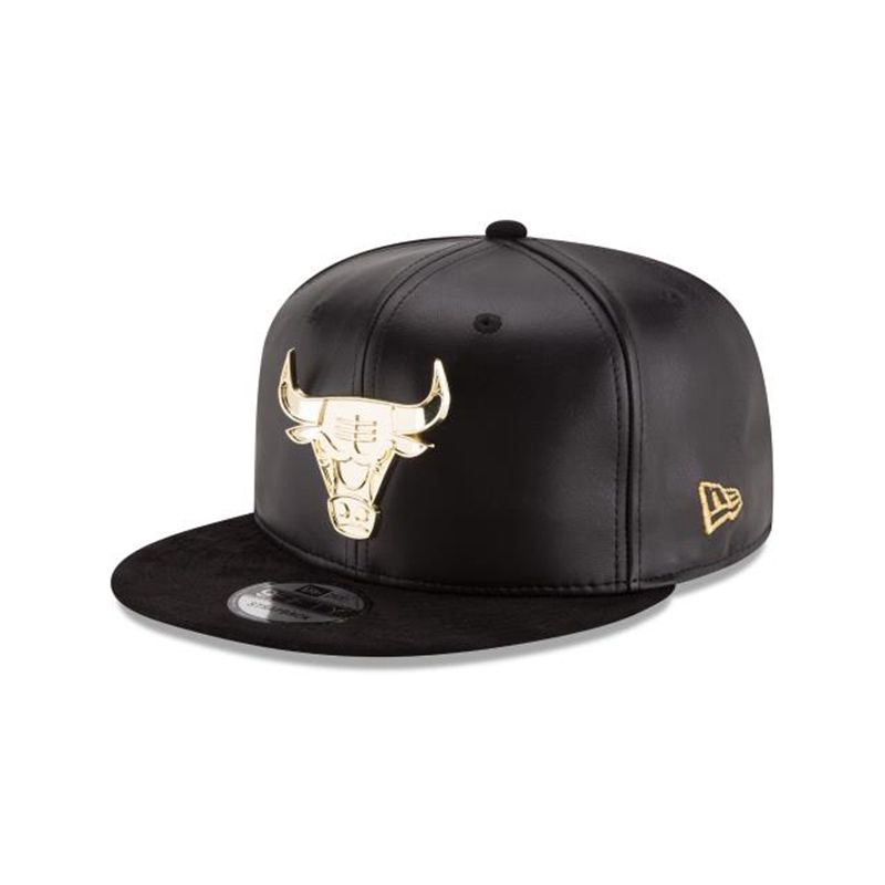 NBA Chicago Bulls Suede With Gold 9Fifty Strapback (HVZ6049) - Black New Era Caps